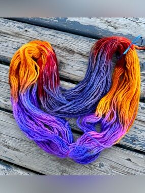 Hand-Dyed Gradient Wool Skein in Orange, Red, Purple, Blue - Artisan Fiber